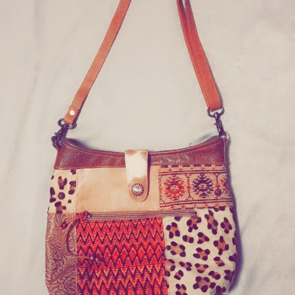 Patchwork Leather Shoulder Bag - Brown And Tan - image 1